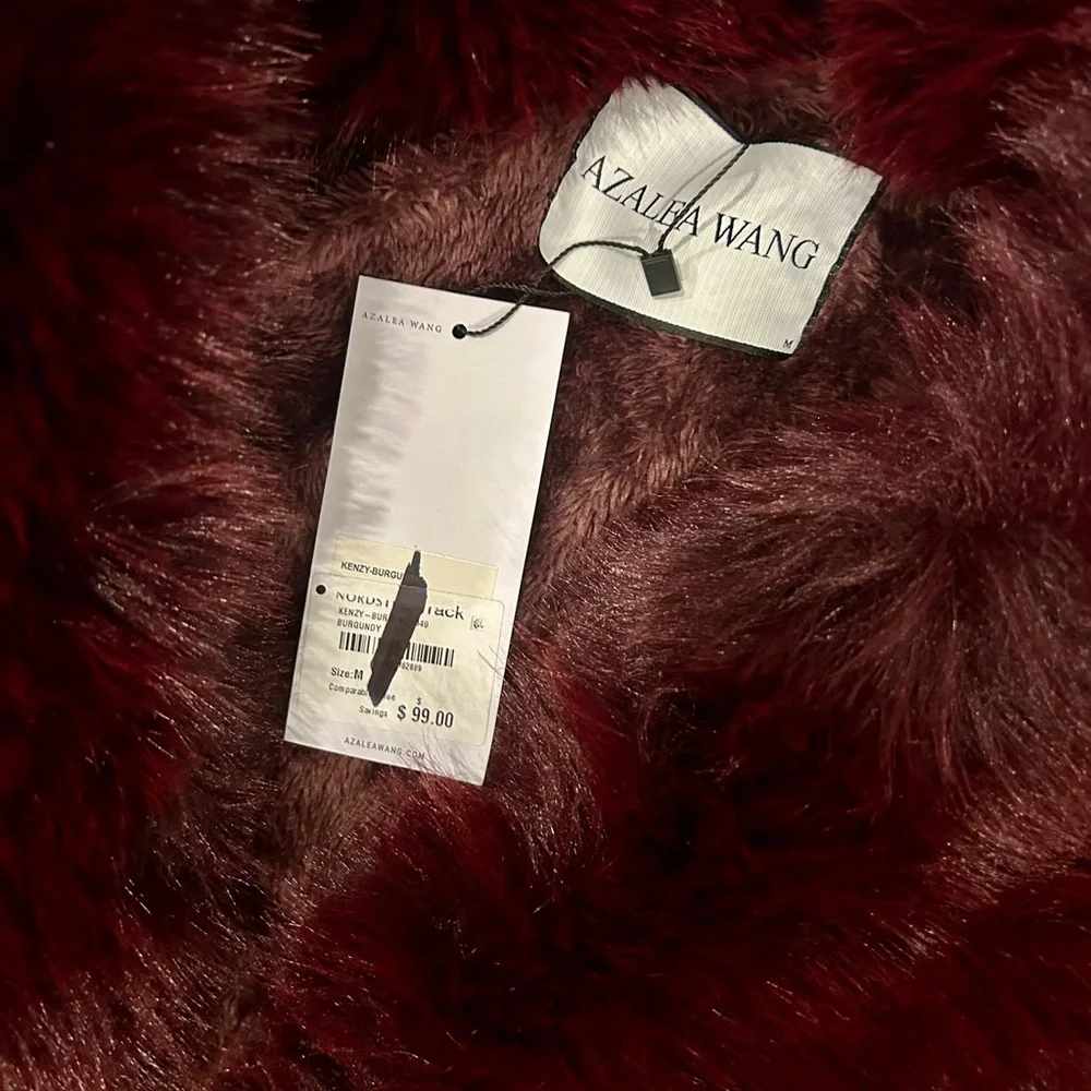 AZALEA WANG Kenzy Faux Leather And Faux Fur Coat Burgundy Size Medium - Picture 6 of 12